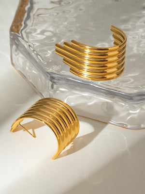 18K Gold-Plated Stainless Steel Ribbed Earrings